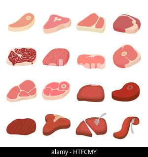 Steak-Icons set, cartoon-Stil Stock Vektor