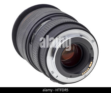 Die Linse des modernen Digitalkamera, Rückansicht des Objektivs. Isoliert auf weißem Hintergrund. Stockfoto