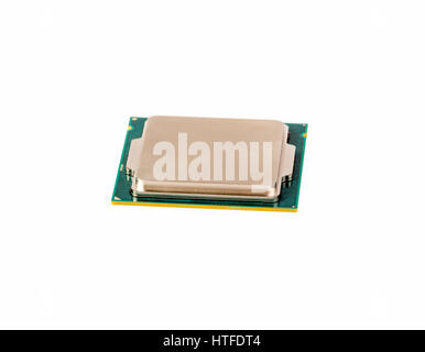Elektronische Sammlung - CPU von der Seite betrachten isolierten auf weißen Hintergrund Stockfoto