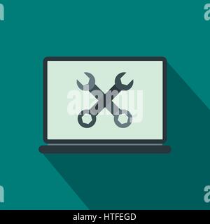 Schraubenschlüssel auf ein Computersymbol, flachen Stil Stock Vektor