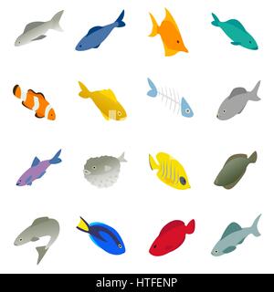 Fisch-Symbole gesetzt, isometrischen 3d Stil Stock Vektor