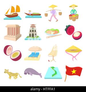 Vietnam-Icons set, cartoon-Stil Stock Vektor