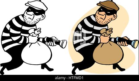 Ein Einbrecher schleicht weg mit einer Tasche von gestohlenen Beute Stock Vektor