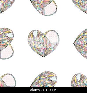 Herzen Vektor Musterdesign. Handgemalte stilisierte Liebe Hintergrund. Abstrakte handgemalte Herzen Design für Textil, Verpackung, Tapeten, Stoff Stock Vektor