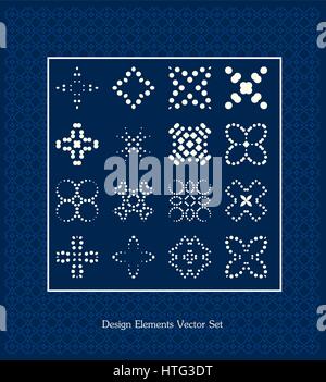 Pattern-Elemente festlegen. Vektor-Illustration. Design-Zeichen-Vorlage-Kollektion. Emblem-Symbole punktiert dekorative minimal Identität. Stock Vektor