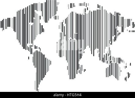 Isolierte gestreiften schwarzen und weißen Farbe Weltkarte Hintergrund, Erde-Vektor-Illustration. Stock Vektor