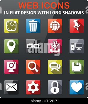 Blog-Symbole im flat Design mit langen Schatten setzen Stock Vektor