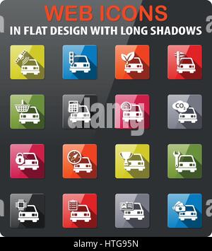 Auto Service Symbole festlegen im flat Design mit langen Schatten Stock Vektor