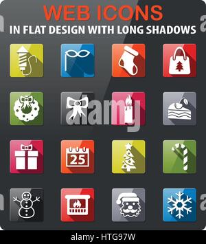 Weihnachts-Icons set im flat Design mit langen Schatten Stock Vektor