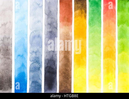 Bunte Palette Regenbogen Swatch Hintergrund. Pinsel-Textur mit gemischten Farben. Stockfoto