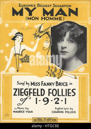 "Mein Mann" Fanny Brice Song von "Ziegfeld Follies von 1921" musikalische Noten Cover Stockfoto
