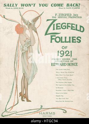 "Ziegfeld Follies von 1921" musikalische Noten Abdeckung Stockfoto