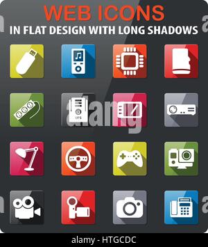 Geräte-Symbole festlegen im flat Design mit langen Schatten Stock Vektor