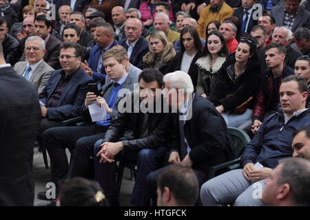 Tirana, Albanien 11. März 2017. Politische Kundgebung der Demokratischen Partei Albaniens im Zuge des Wahlkampfes 2017 in Albanien: Lulzim Basha Stockfoto