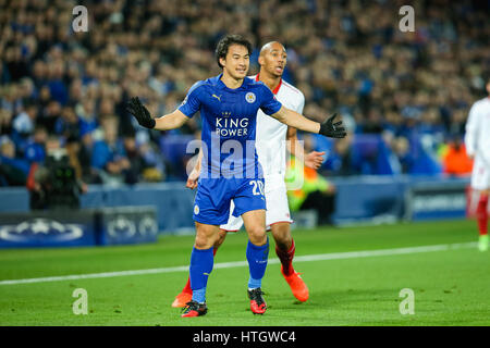 Leicester, UK. 14. März 2017. Shinji Okazaki (Leicester) Fußball: Shinji Okazaki von Leicester City in der UEFA Champions League-Runde 16 Match zwischen Leicester City und Sevilla im King Power Stadium in Leicester, England. Bildnachweis: AFLO/Alamy Live-Nachrichten Stockfoto