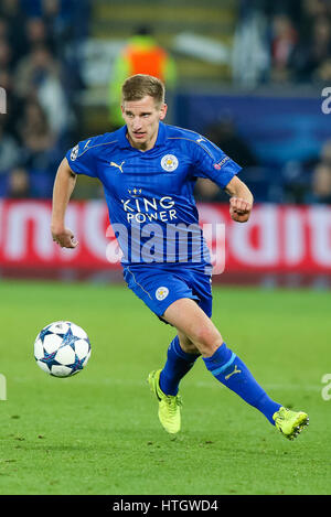 Leicester, UK. 14. März 2017. Marc Albrighton (Leicester) Fußball: Marc Albrighton von Leicester City in der UEFA Champions League-Runde 16 Match zwischen Leicester City und Sevilla im King Power Stadium in Leicester, England. Bildnachweis: AFLO/Alamy Live-Nachrichten Stockfoto