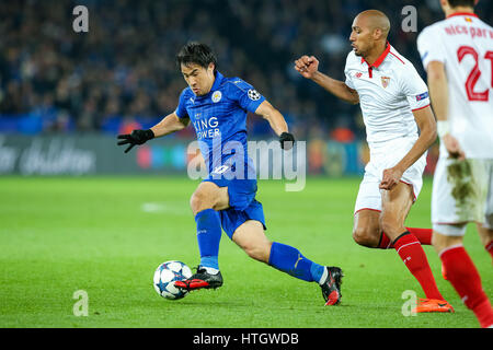 Leicester, UK. 14. März 2017. Shinji Okazaki (Leicester) Fußball: Shinji Okazaki von Leicester City in der UEFA Champions League-Runde 16 Match zwischen Leicester City und Sevilla im King Power Stadium in Leicester, England. Bildnachweis: AFLO/Alamy Live-Nachrichten Stockfoto