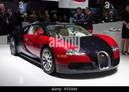 Genf, Schweiz - 3. März 2015: Bugatti Veyron auf der 85. Internationalen Genfer Autosalon im Palexpo. Stockfoto