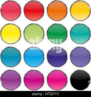 Satz von farbigen runden Tasten mit metallischen Schlag, Vektor-Illustration. Stock Vektor