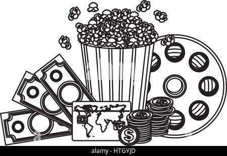 Popcorn, Film und Geld Symbol clipart Stock Vektor