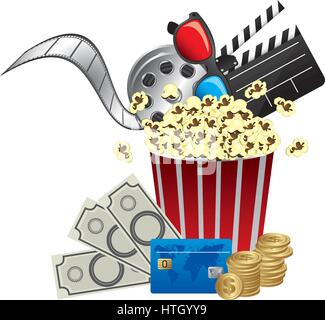 Popcorn, Film und Geld Symbol clipart Stock Vektor