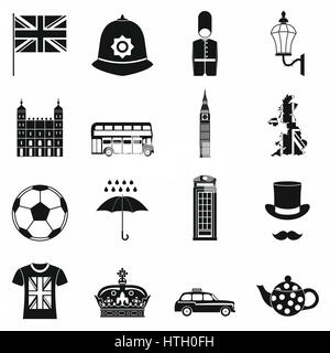 Großbritannien-Symbole im einfachen Stil auf einem weißen Hintergrund festlegen Stock Vektor