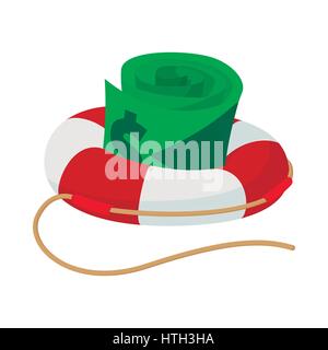 Dollar-Scheine in Rettungsring-Symbol, Cartoon-Stil Stock Vektor
