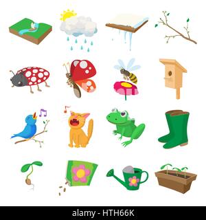 Frühling-Symbole-Set, Cartoon-Stil Stock Vektor