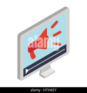 Am pc-Bildschirm-Symbol, isometrische 3D-Stil Megaphon Stock Vektor