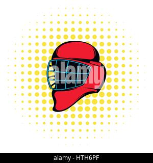 Roten Eishockey Helm mit Käfig-Symbol, Comic Stock Vektor