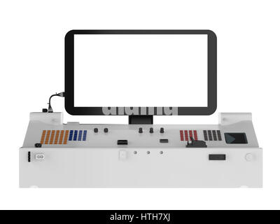 3D Rendering-Control-Panel in der Herstellung von Maschinen, isoliert auf weiss Stockfoto