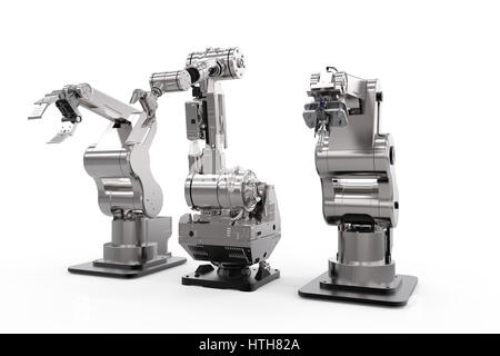 3D-Rendering drei Roboter Arme in einer Reihe Stockfoto