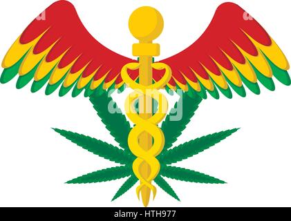 Caduceus mit Marihuana-Blatt-Symbol-Symbol Stock Vektor