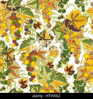 Nahtlose Muster mit Johannisbeeren Beeren und Blätter im Aquarell-Stil. Vintage bunten handgezeichneten Vektor-illustration Stock Vektor