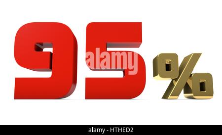 95 % rot und gold Text isoliert auf weißem 3d render Stockfoto