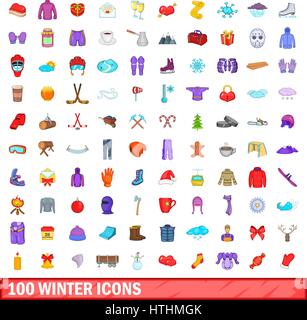 100 Winter Icons set im Cartoon-Stil für alle Design-Vektor-illustration Stock Vektor