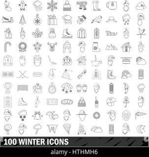 100 Winter Icons set in Umriss-Stil für alle Design-Vektor-illustration Stock Vektor