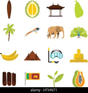 Sri Lanka Reisen stellen Icons im flachen Stil isoliert auf weißem Hintergrund Stock Vektor
