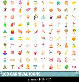 100 Karneval Icons set im Cartoon-Stil für alle Design-Vektor-illustration Stock Vektor