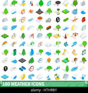 100 Wettersymbole inmitten einer isometrischen 3D-Stil für alle Design-Vektor-illustration Stock Vektor