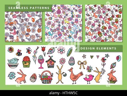 Vektor-Ostern seamless pattern. Eine Reihe von Elementen zur Erstellung des Musters. Stock Vektor