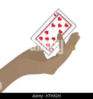 Hand, eine Casino-Karte zu halten. Abbildung auf weißem Hintergrund für Ihr Design zu trennen einfach Stock Vektor