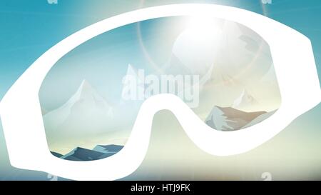 Skibrille reflektieren die Winterberge unscharfen Hintergrund - Vektor-Illustration Stock Vektor