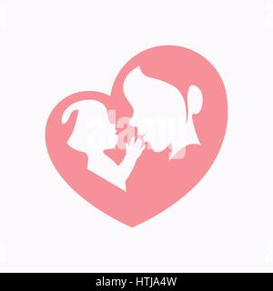 Mutter mit einem Baby mit dem Arm in der herzförmige silhouette Stock Vektor