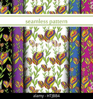 Satz von nahtlose Muster mit Farbe Blumen. Vektor Stock Vektor
