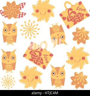 Reisen Eule Musterdesign. Es befindet sich im Menü "Swatch". Sonne-Konzept-Vektor-Muster. Eule träumen von Ferien und sonnige Tage. Stock Vektor
