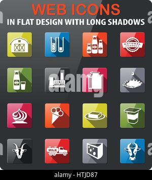 Symbole im flat Design mit langen Schatten setzen Stock Vektor
