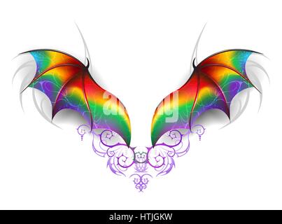 Schönen, Regenbogen Flügel eines Märchen Drachen auf einem weißen Hintergrund. Flügel eines Drachen Regenbogen. Stock Vektor