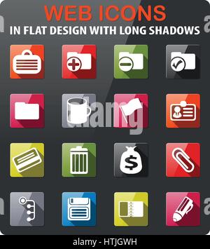 Einfache Office-Symbole im flat Design mit langen Schatten setzen Stock Vektor