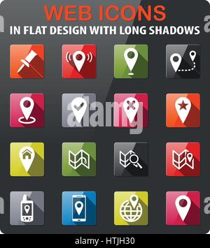 Zeiger-Symbole im flat Design mit langen Schatten setzen Stock Vektor